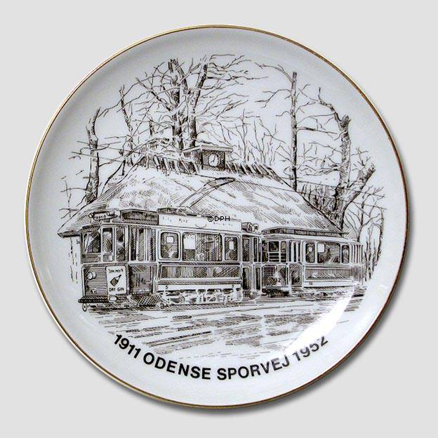 Bing & Grøndahl Platte, Odense Sporvej, brun stregtegning
