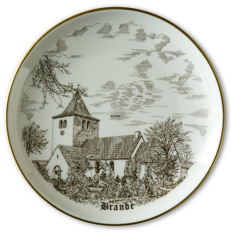Platte, Brande Kirke, brun stregtegning, Bing & Grøndahl
