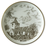 Teller Brande Kirche, Zeichnung in braun, Bing & Gröndahl