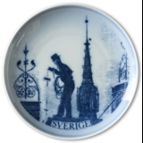 Swedish Stamp plate with chimney sweep, Sweden, drawing in blue, Bing & Grondahl