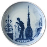 Swedish Stamp plate with chimney sweep, Sweden, drawing in blue, Bing & Grondahl