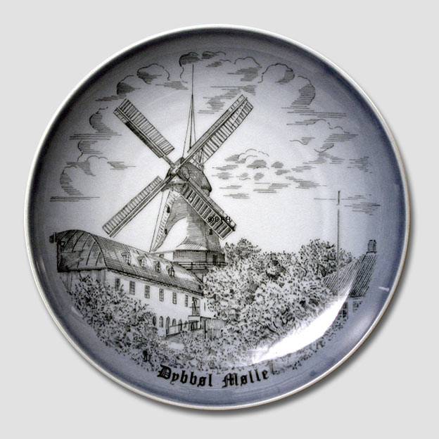 Platte med Dybbøl Mølle, Blå stregtegning, Bing & Grøndahl