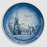 Plate, St. Albans Church in Copenhagen, drawing in blue, Bing & Grondahl