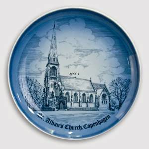 Platte, blå stregtegning, Sankt Albans Kirke i København, Bing & Grøndahl | Nr. BNR8577-619 | Alt. 8577/619 | DPH Trading