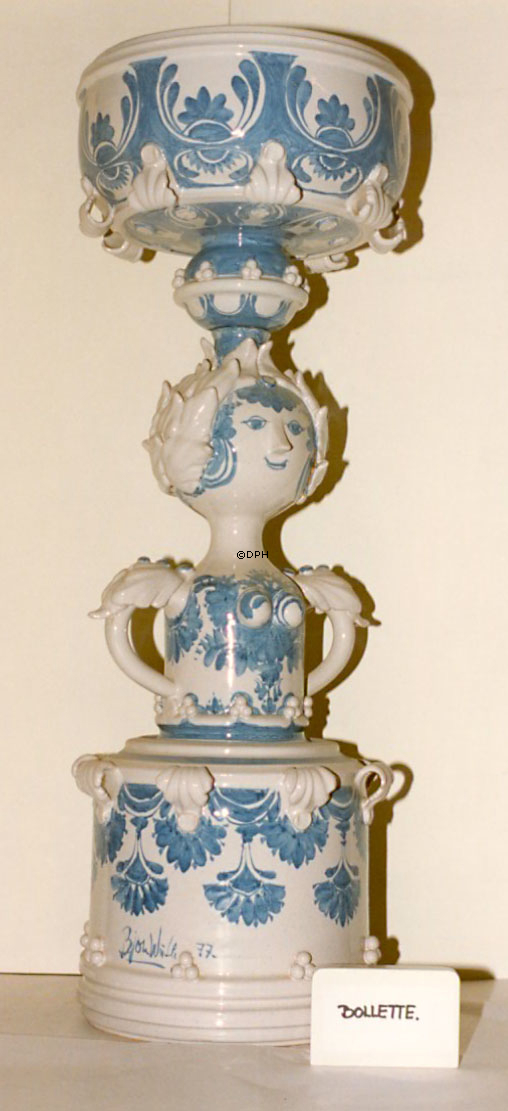 Wiinblad Bolette, 3 dele penseldekoreret unika, blå/hvid