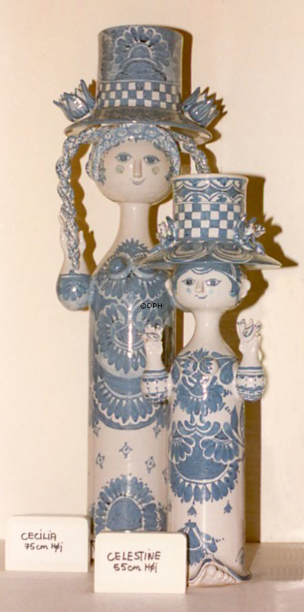 Wiinblad Pige med fugle hånddekoreret, blå/hvid eller multi colour