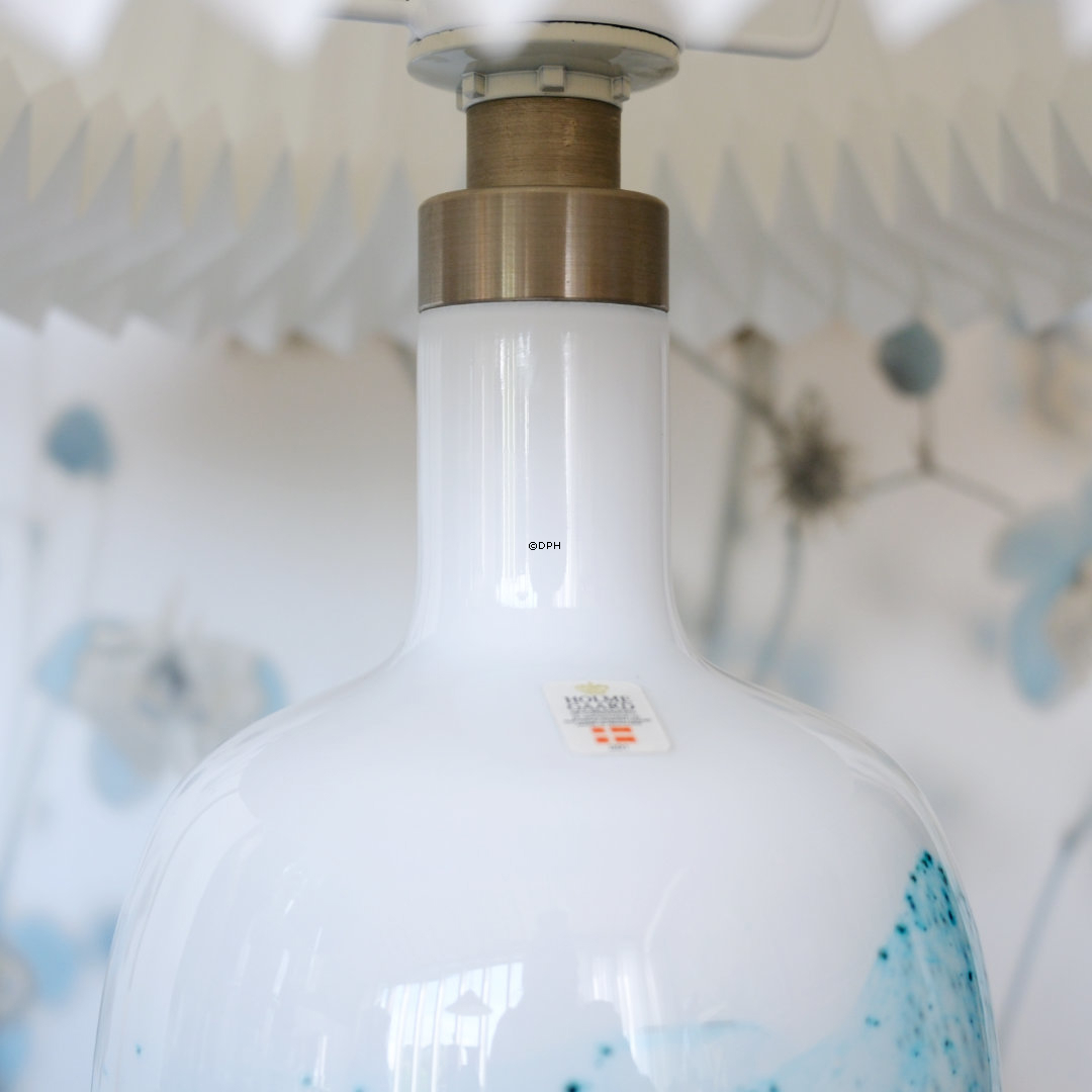 Le Klint bordlampe af hvidt glas med turkis dekoration med lampeskærm (Brugt)