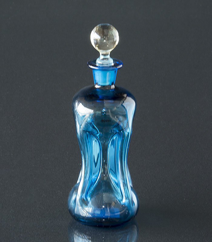 Holmegaard Glas blå Klukflaske med låg