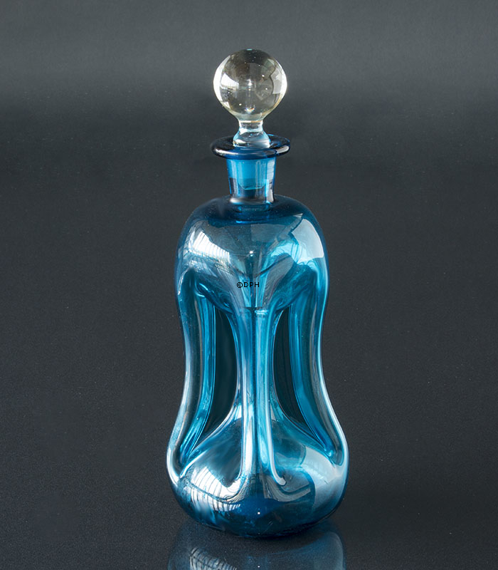 Holmegaard Glas blå Klukflaske med låg