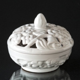 Hjorth Bonbonniere / Bowl with Lid, White with Flower relief