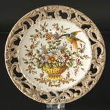 Bassano plate with perforated rim, motif of flowers and birds