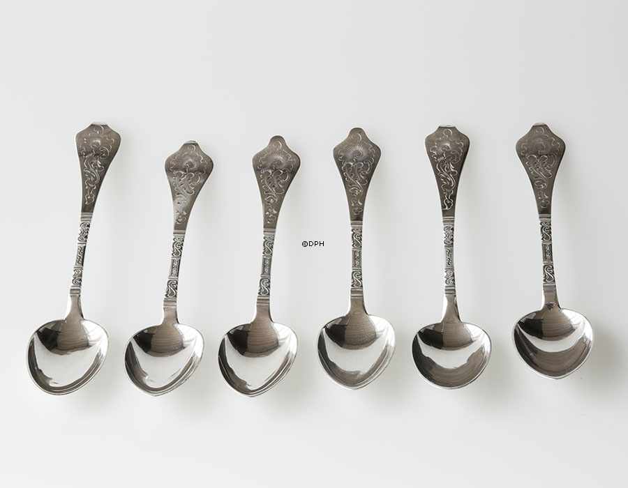 Tretårnet sølv 6 spiseskeer signeret CHF - Christian. Fr. Heise