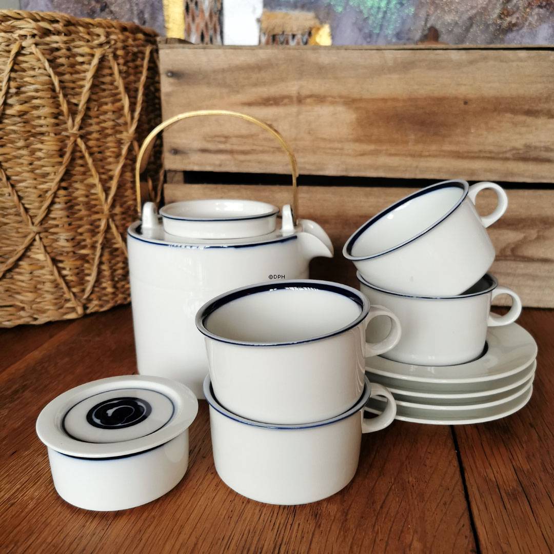 Royal Copenhagen Indigo testel, tekande og 4 tekopper