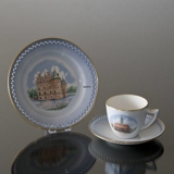 Dänemark Geschirr Tasse (Ebeltoft Rathaus) und Teller (Schloss Egeskov), Bing & Gröndahl