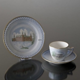 Dänemark Geschirr Tasse (Sorø Academy) und Teller (Schloss Frederiksborg), Bing & Gröndahl