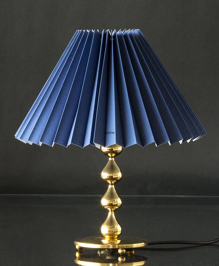 Plissé lampeskærm i blå chintz stof, sidelængde 21cm