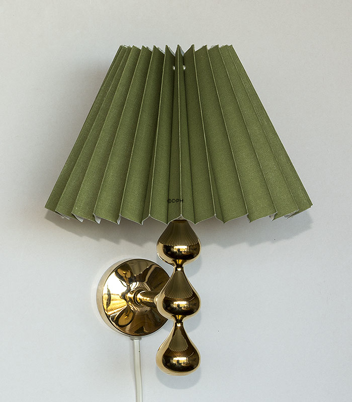 Plissé lampeskærm i vissengrøn chintz stof, sidelængde 15cm