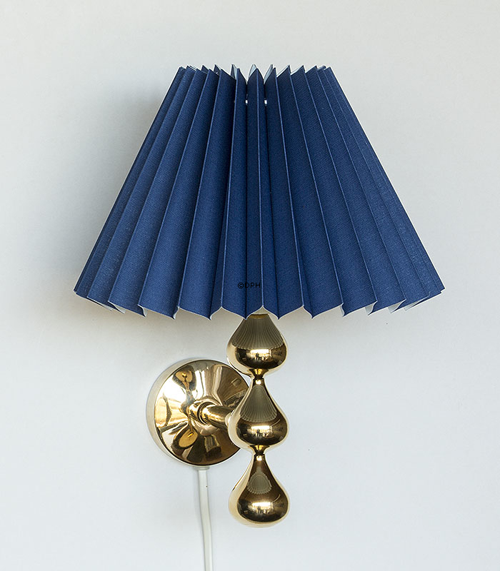 Plissé lampeskærm i blå chintz stof, sidelængde 15cm