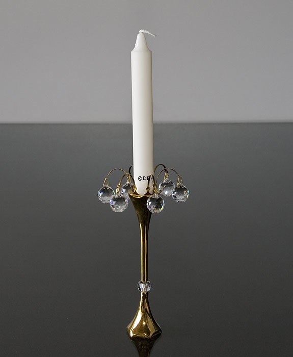 Asmussen Hexa lysestage i guld med krystal kugle, stor