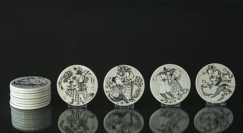 Wiinblad Mini smørbrikker med alle årets måneder, sort, sæt af 12 stk.