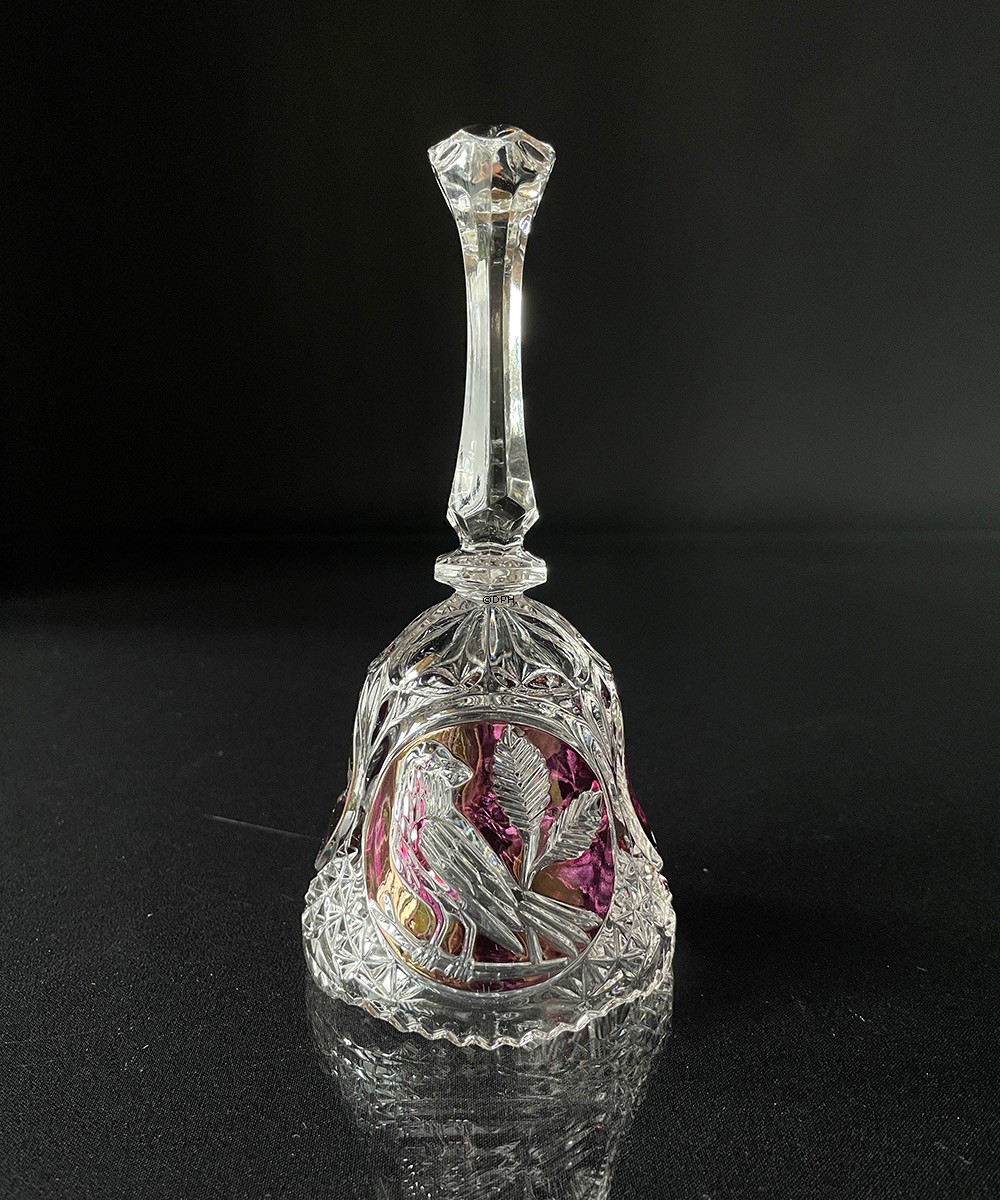 Krystal glas klokke med slibninger og berdeaux farvet glas