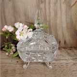 Crystal glass Bonbonniere, bowl with lid, with engravings