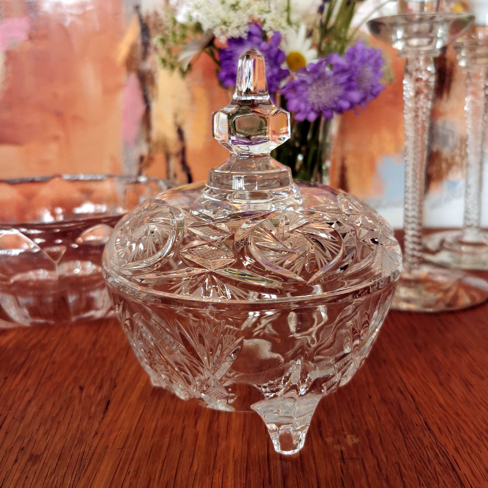 Krystal glas bonbonniere, skål med låg, med slibninger