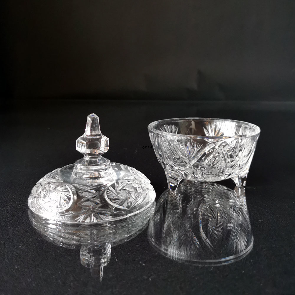 Krystal glas bonbonniere, skål med låg, med slibninger