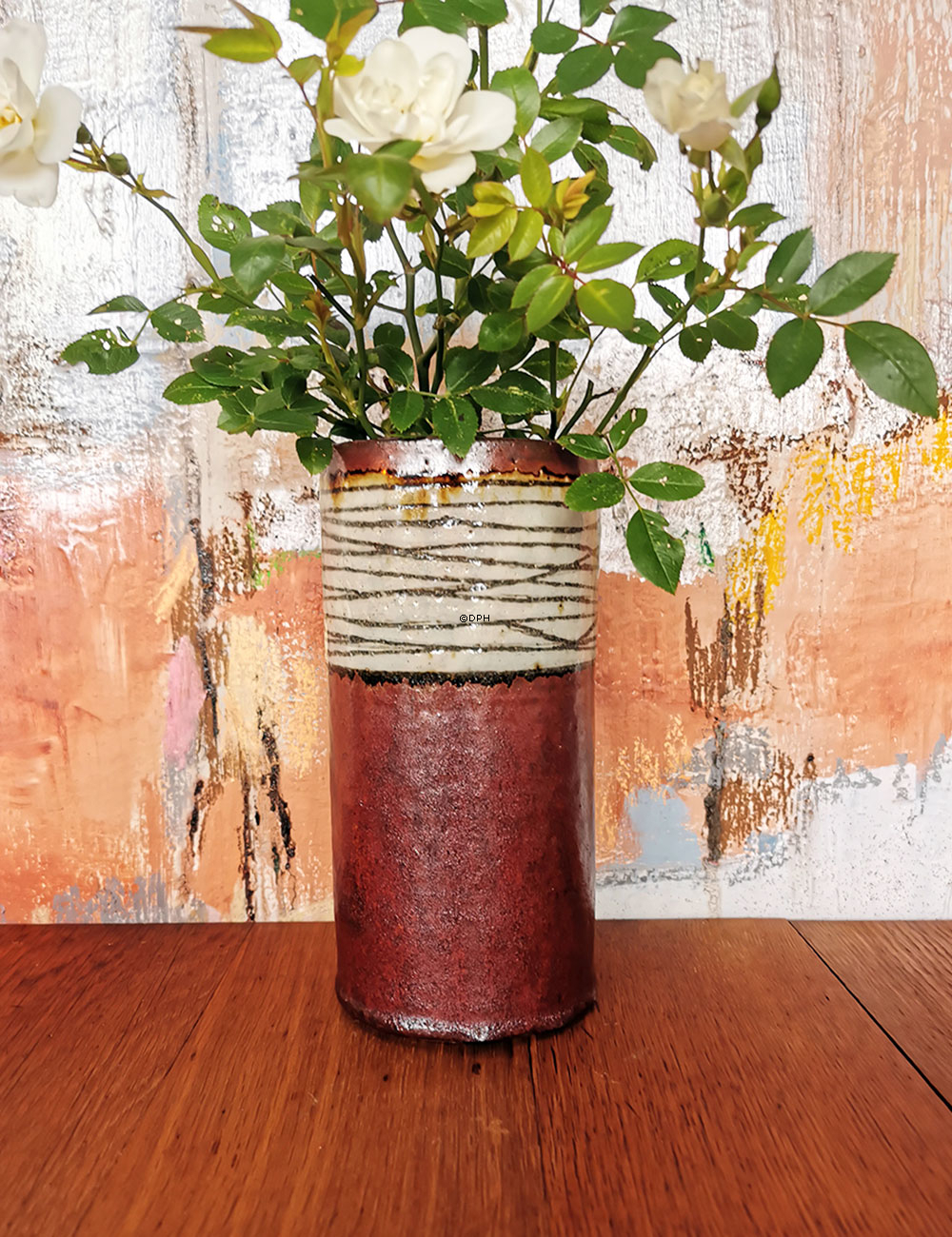 Keramik vase, brun med mønster