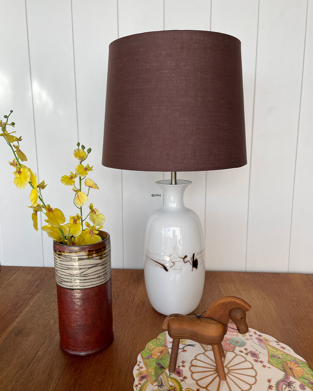 Keramik vase, brun med mønster