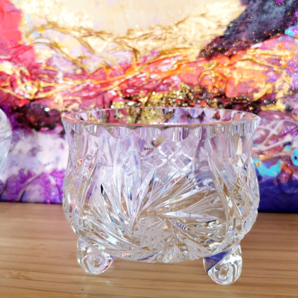 Krystal glas skål med slibninger på korte ben