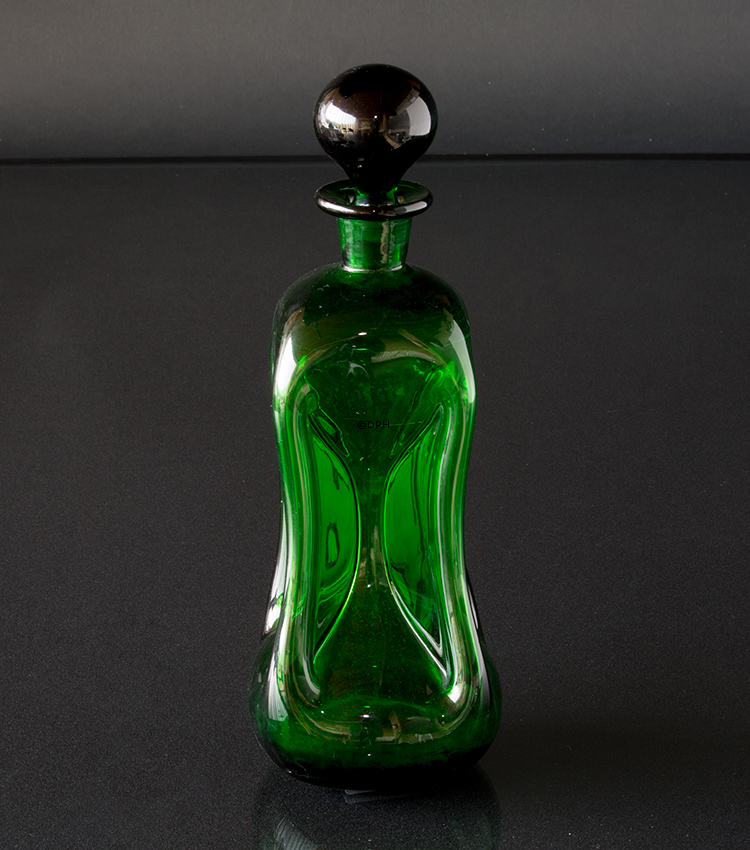 Holmegaard Grøn Glas Klukflaske med låg