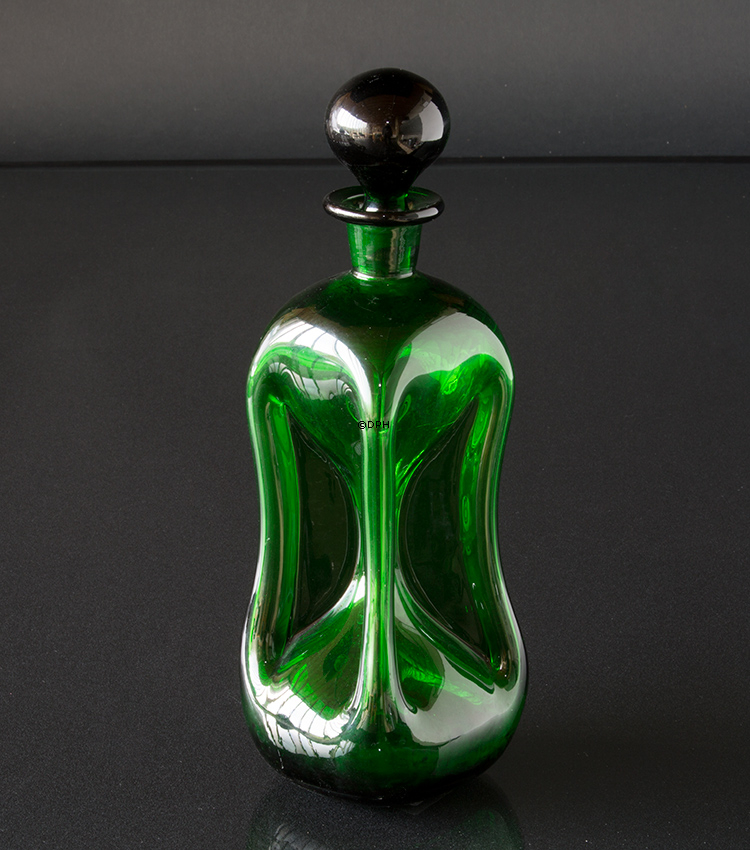 Holmegaard Grøn Glas Klukflaske med låg