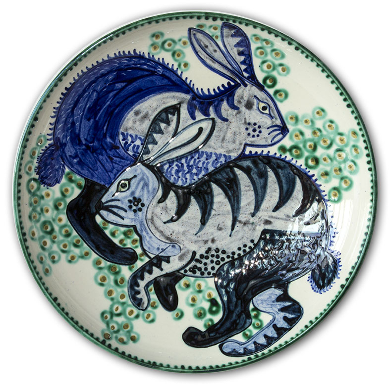 Stort keramisk fad af Svend P med kaniner