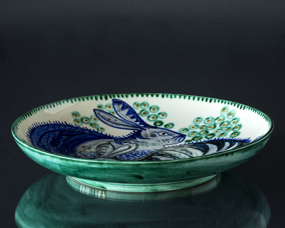 Stort keramisk fad af Svend P med kaniner