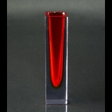 Orrefors square glass vase, red