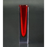 Orrefors square glass vase, red