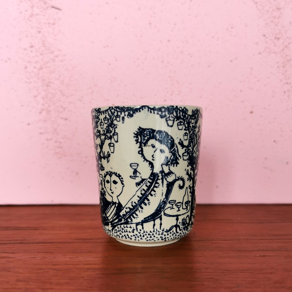 Lille vase eller bæger, Bjørn Wiinblad Nymølle, blå stregtegning, nr. 3106-345