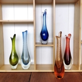 Næbvase, Holmegaard, glas brun med bobler