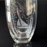 Vintage Glass Vase with cuts "motif of sailing ship"