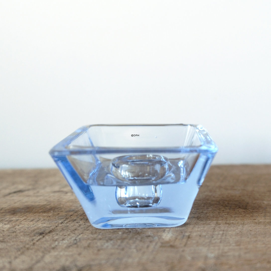 Holmegaard/Kastrup lav firkantet lysestage, søblå, til kronelys