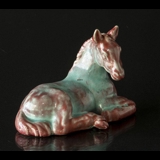 Føl (Hest) liggende, Keramik Rød/Tyrkis