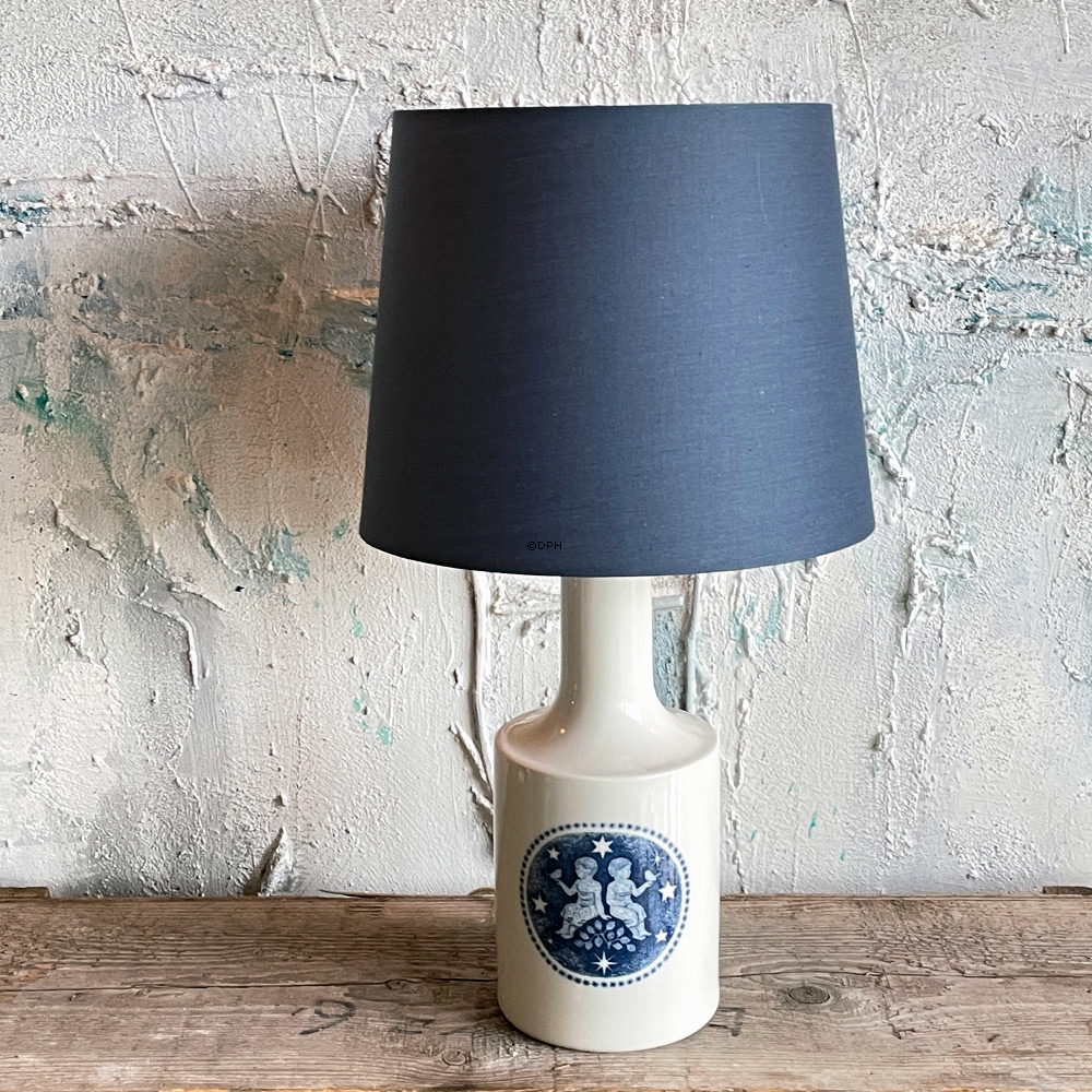 Rund cylinderformet lampeskærm 22 cm i højden, blå chintz stof