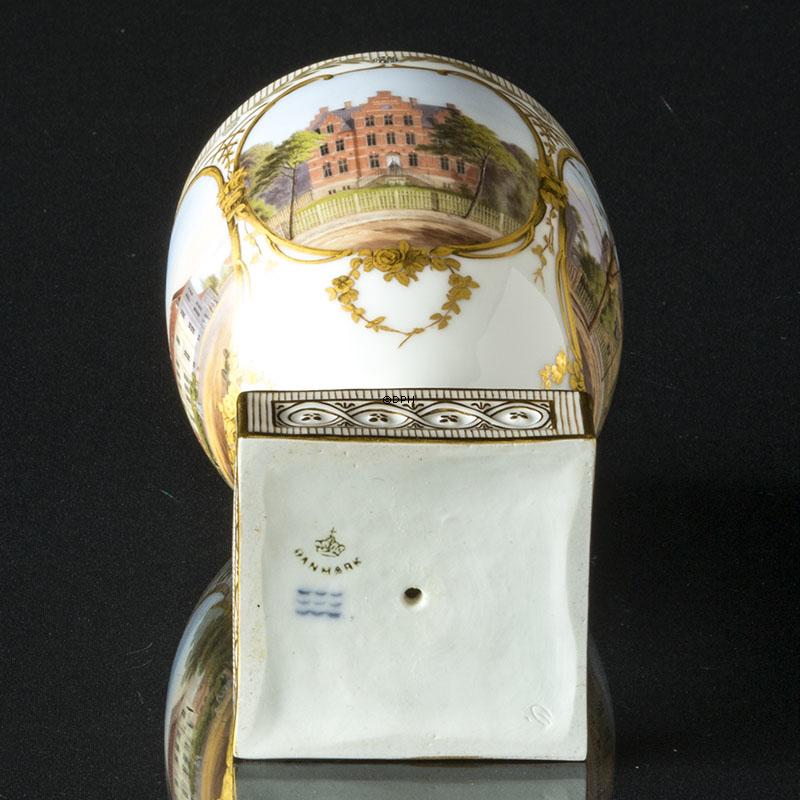 Prydpokal/ Lågvase med overglasur dekoration, Royal Copenhagen, Påmalet bygninger ? (1894-1922)