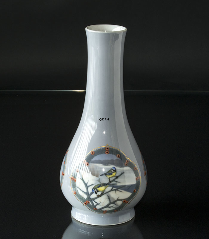 Stor vase med fugle, Royal Copenhagen UNICA Signeret: BTh Privat 1923 delvis overglasur dekoration