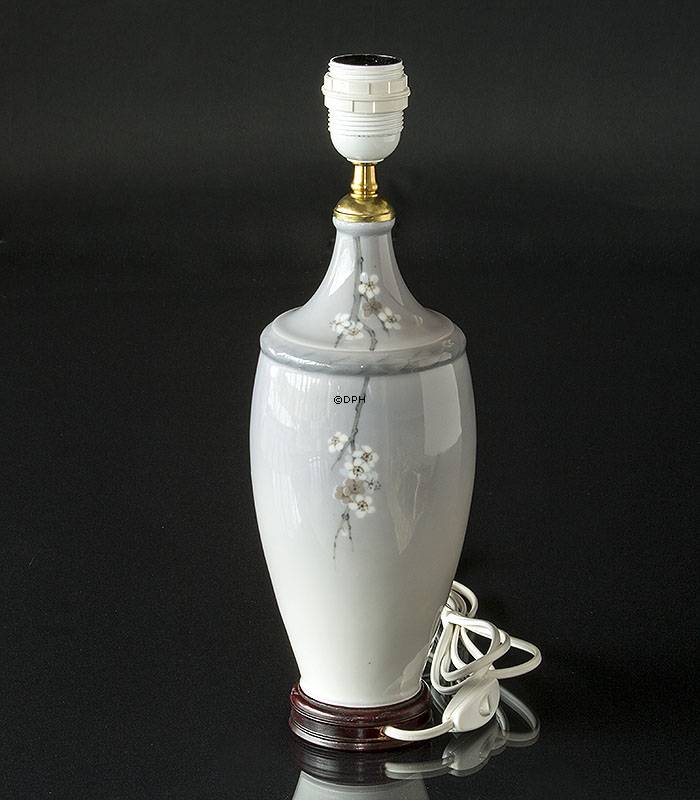 Lampe med blomstret gren og sommerfugle, Royal Copenhagen Art Noveau - Monteret med ny ledning og fatning