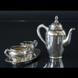 Coffee pot, creamer and sugar bowl and tray in silver plating