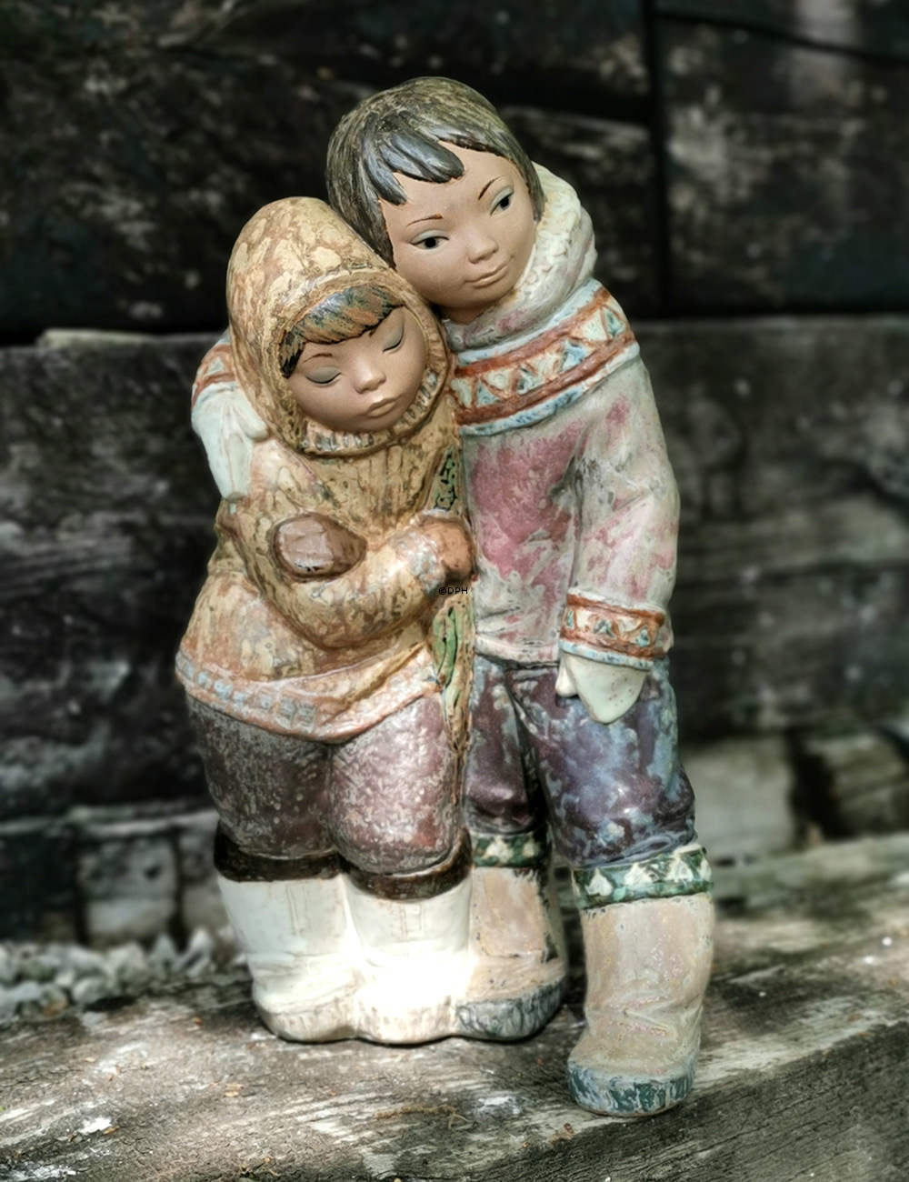 Lladro Kgl. Spansk figur Grønland/Inuitter Børn i eskimodragter 40 cm