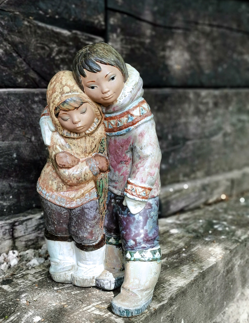 Lladro Kgl. Spansk figur Grønland/Inuitter Børn i eskimodragter 40 cm