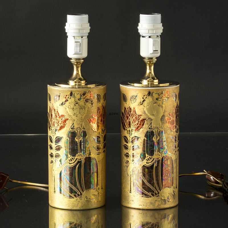 Bjørn Wiinblad Lampe (sæt af 2 stk lamper), guld med damer, Studio Linie